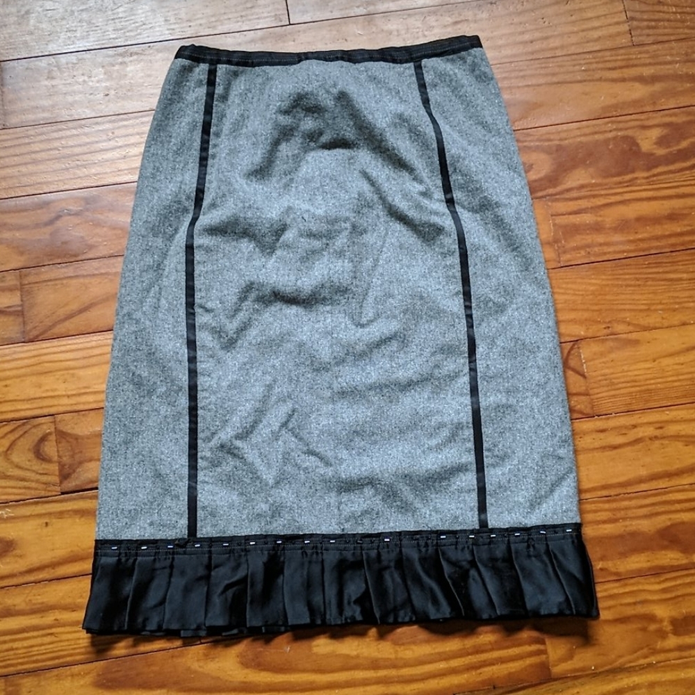 Garnet Hill gray and black silk wool skirt